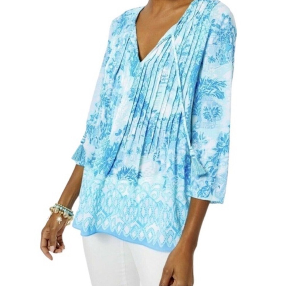 Lilly Pulitzer blue aqua white Toile Me About It Marilina Tunic